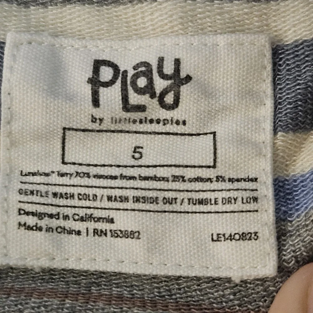 Play By Little Sleepies Gray Blue Striped Hooded Zip Bamboo Jacket Size 5